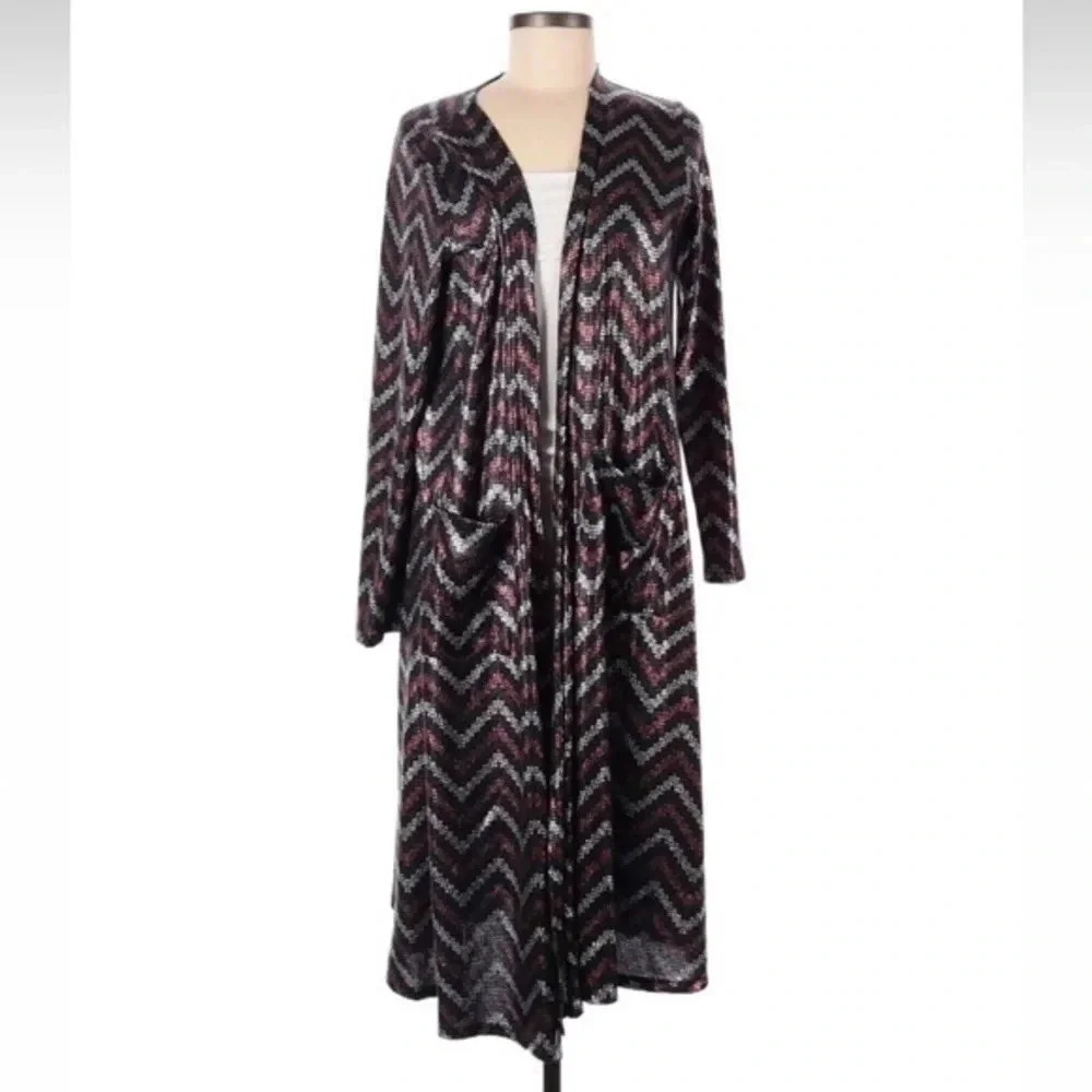 LuLaRoe Elegant Collection Chevron Shimmering Sarah Duster Cardigan Size M Med